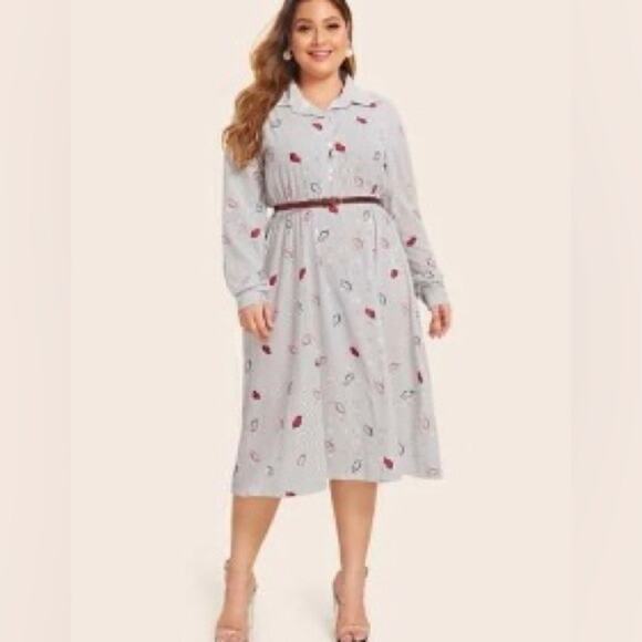 SHEIN Dresses & Skirts - SHEIN Plus Polka Dot & Lips Print Shirt Dress without belt sz 2x